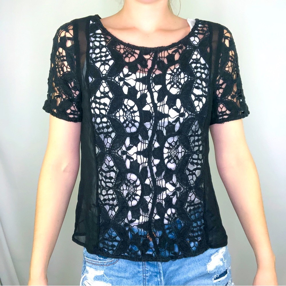 American Eagle Lace Blouse Mesh Short Sleeve Breathable Summer Top Beach